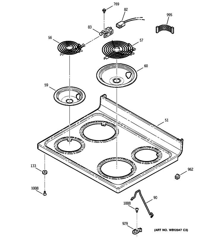 COOKTOP Diagram and Parts List for JBP35DIM4WW  General Electric Range