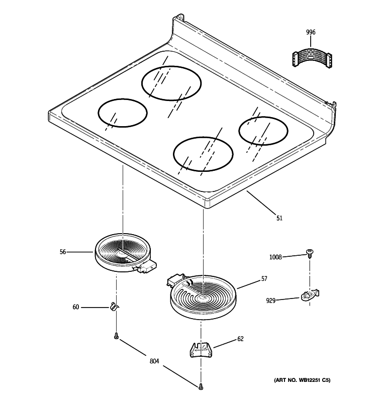 COOKTOP Diagram and Parts List for JBP62SN2SS  General Electric Range