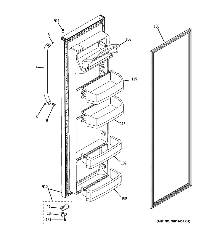 FRESH FOOD DOOR 01 Diagram and Parts List for BSS25JSTPSS  General Electric Refrigerator