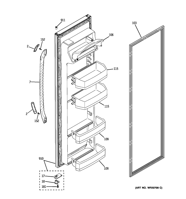FRESH FOOD DOOR 02 Diagram and Parts List for BSS25JSTPSS  General Electric Refrigerator