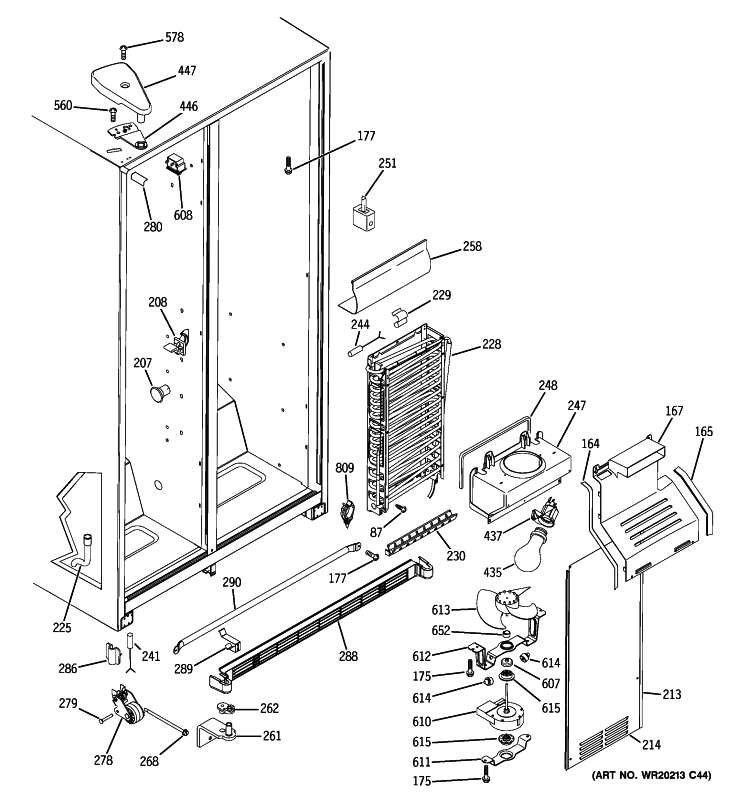 FREEZER SECTION 01 Diagram and Parts List for BSS25JSTPSS  General Electric Refrigerator
