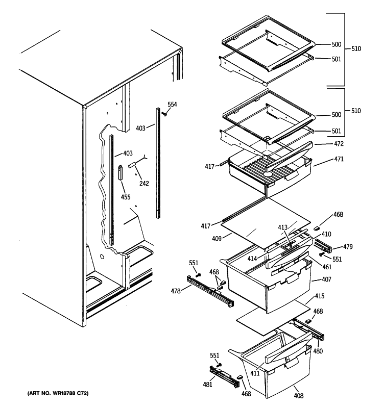FRESH FOOD SHELVES 02 Diagram and Parts List for BSS25JSTPSS  General Electric Refrigerator