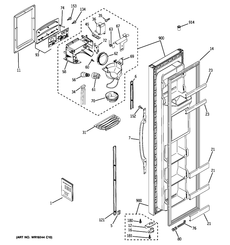 FREEZER DOOR Diagram and Parts List for GSH22JGBBCC  General Electric Refrigerator