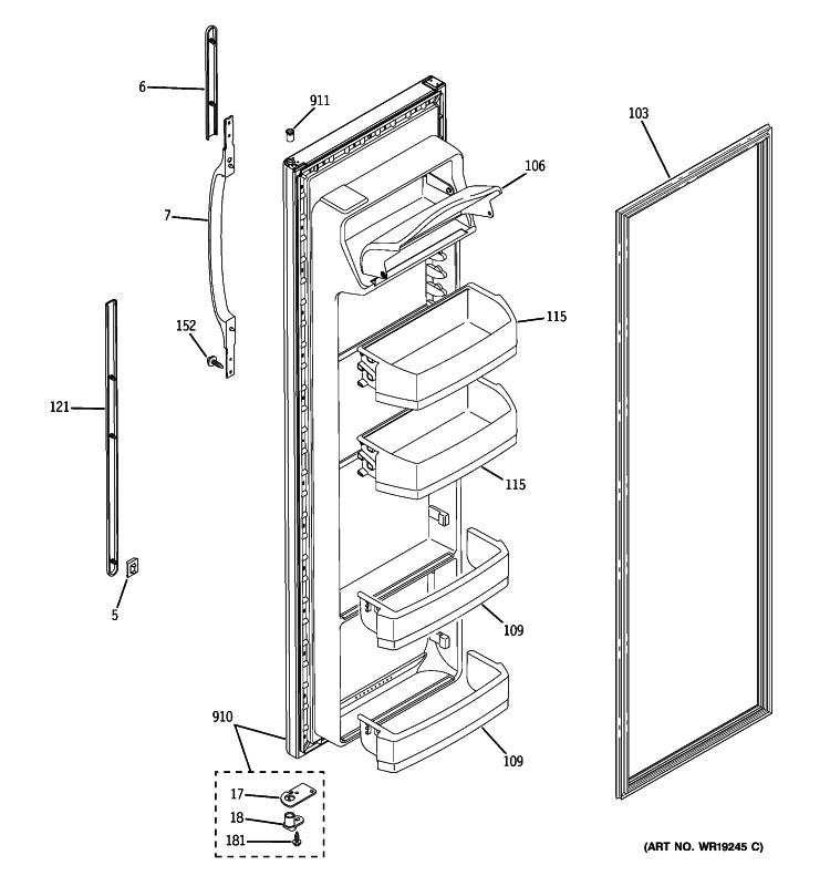 FRESH FOOD DOOR Diagram and Parts List for GSH22JGBBCC  General Electric Refrigerator