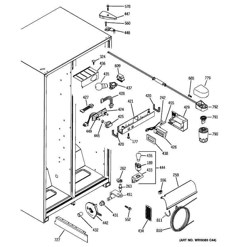 FRESH FOOD SECTION Diagram and Parts List for GSH22JGBBCC  General Electric Refrigerator