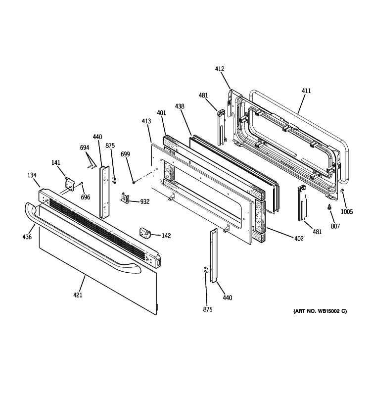UPPER DOOR Diagram and Parts List for JB850DP4WW  General Electric Range