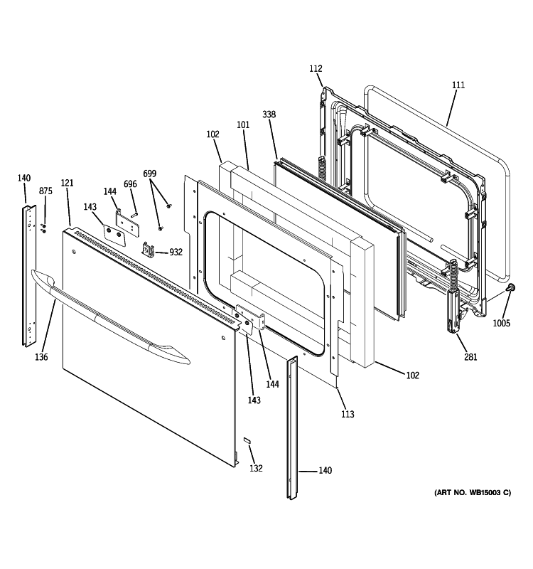 LOWER DOOR Diagram and Parts List for JB850DP4WW  General Electric Range