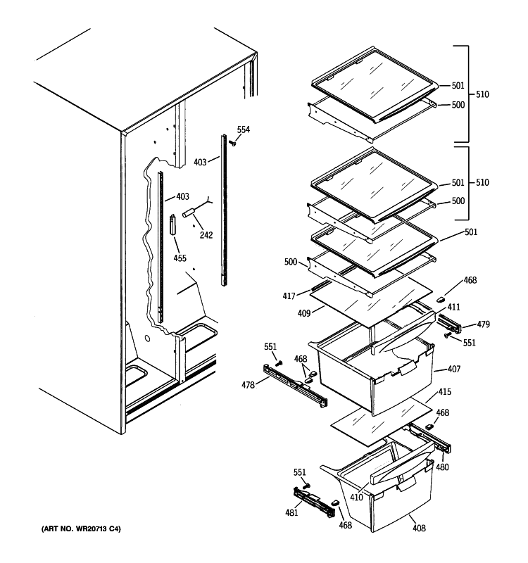 FRESH FOOD SHELVES Diagram and Parts List for GSS22JEBBBB  General Electric Refrigerator