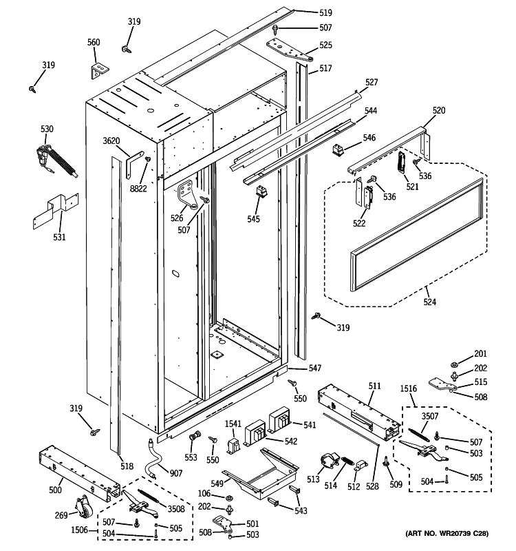 CASE PARTS Diagram and Parts List for ZISP480DXBSS  General Electric Refrigerator
