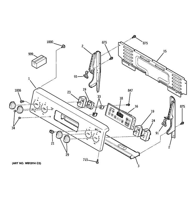 CONTROL PANEL Diagram and Parts List for JBP66DM4CC  General Electric Range