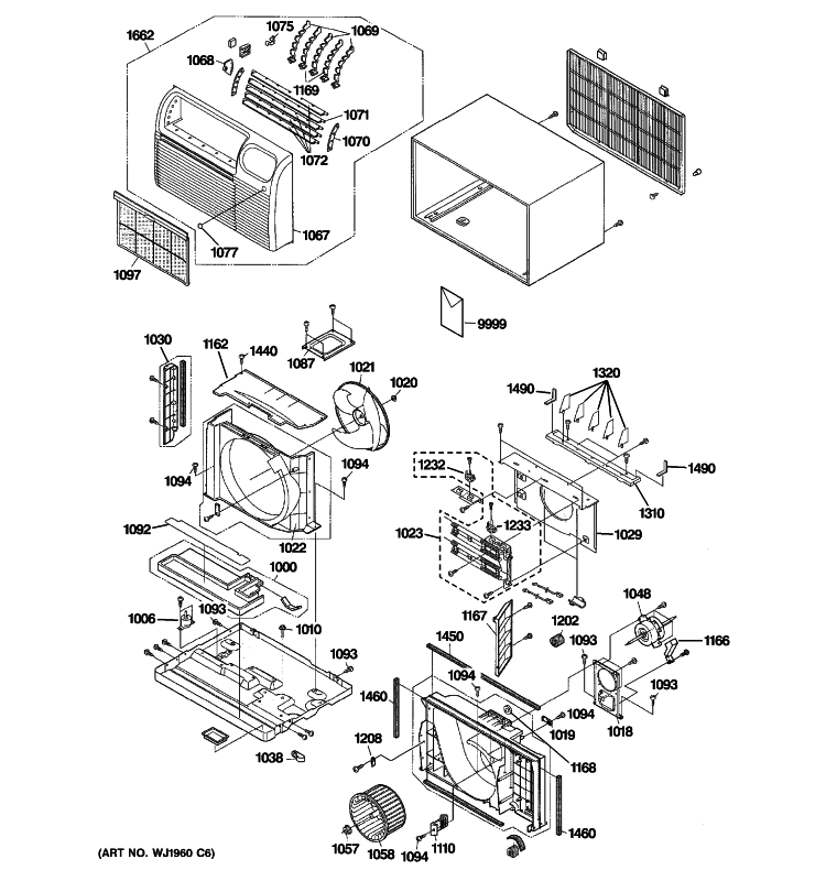 CABINET & COMPONENTS Diagram and Parts List for AJEQ09DCDM1  General Electric Air Conditioner