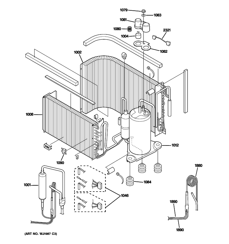 SEALED SYSTEM & COMPONENTS Diagram and Parts List for AJEQ09DCDM1  General Electric Air Conditioner