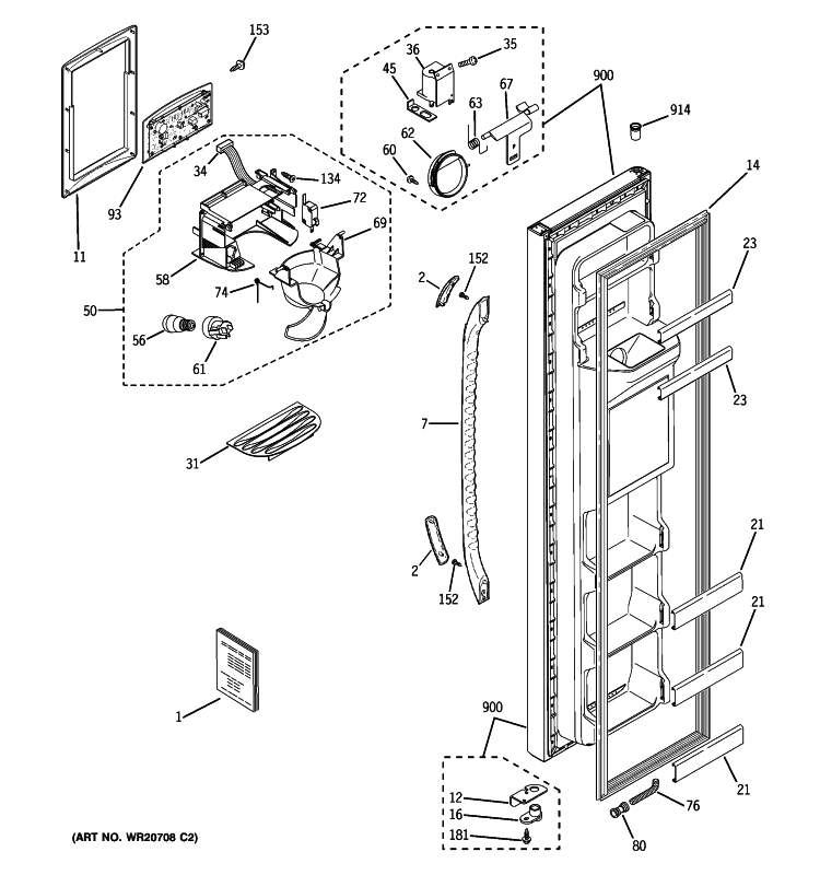 FREEZER DOOR Diagram and Parts List for GSL22JGBBLB  General Electric Refrigerator