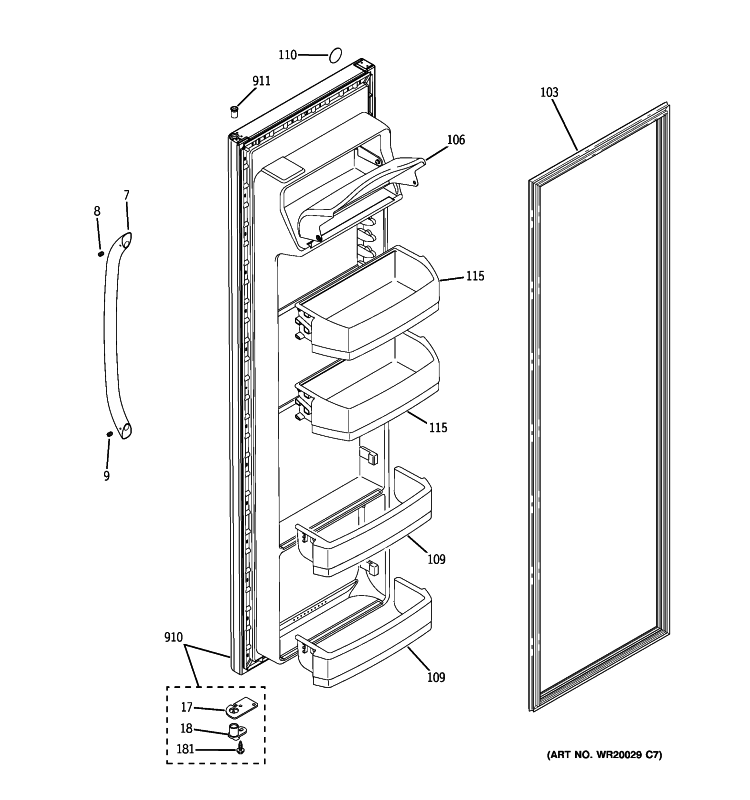 FRESH FOOD DOOR Diagram and Parts List for GSP25IGBBSS  General Electric Refrigerator