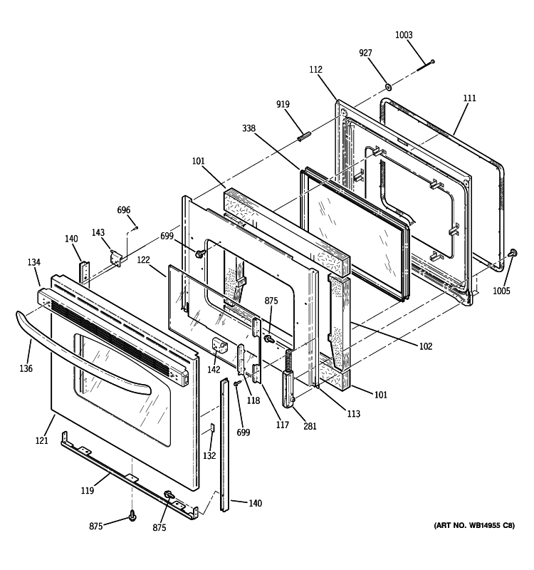 DOOR Diagram and Parts List for JB640MR4BS  General Electric Range