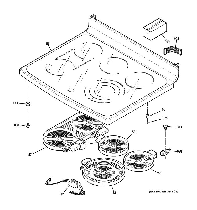 COOKTOP Diagram and Parts List for PB910DP4BB  General Electric Range