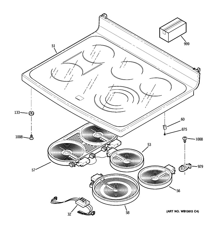 COOKTOP Diagram and Parts List for PB969DP4BB  General Electric Range
