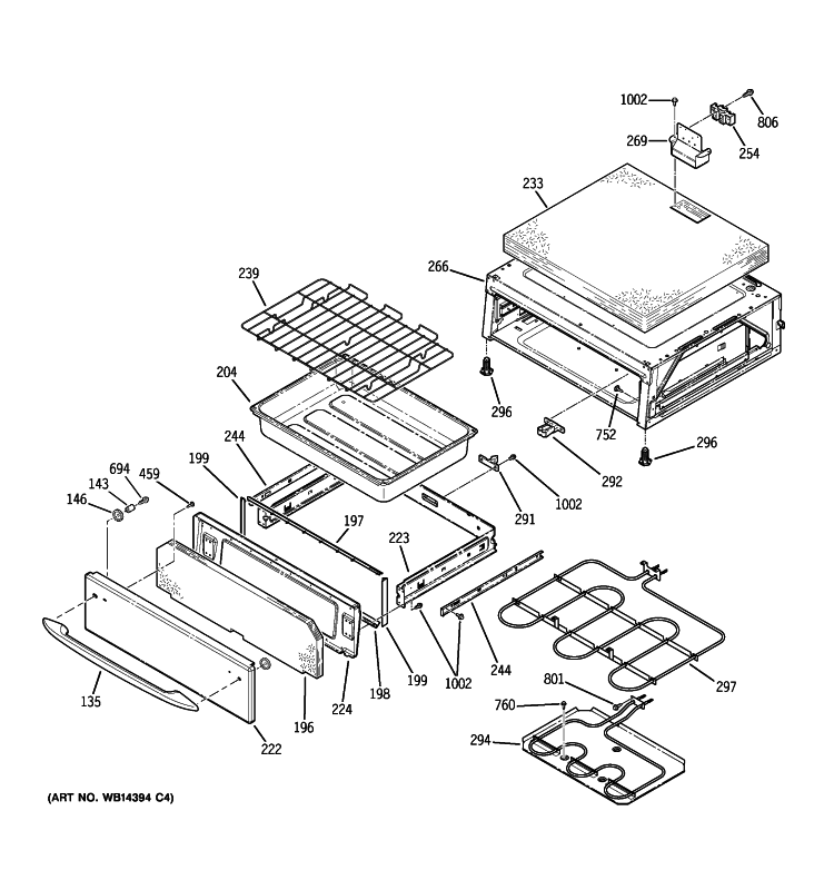WARMING DRAWER Diagram and Parts List for PB969DP4BB  General Electric Range
