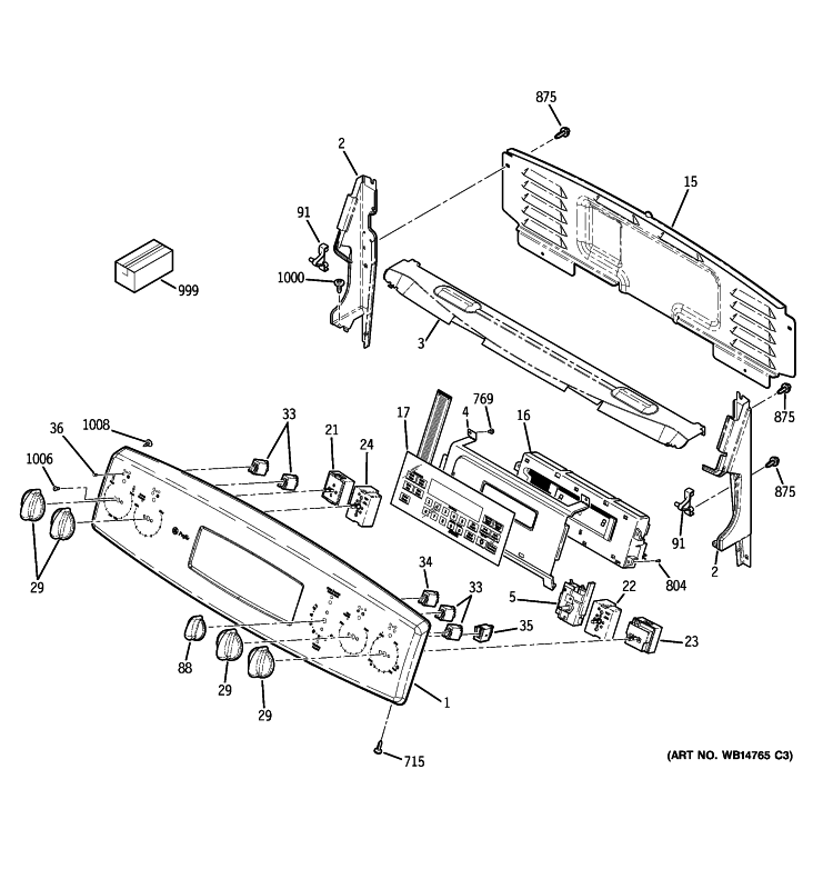 CONTROL PANEL Diagram and Parts List for PB969SP4SS  General Electric Range