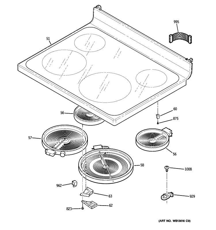 COOKTOP Diagram and Parts List for JB640SR5SS  General Electric Range