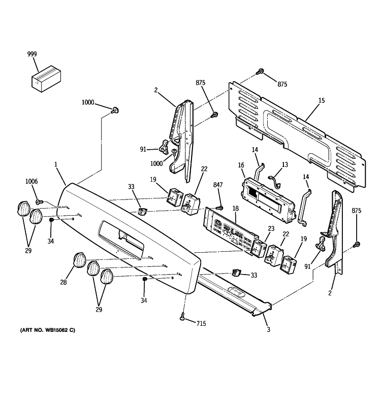 CONTROL PANEL Diagram and Parts List for JB870DR2BB  General Electric Range