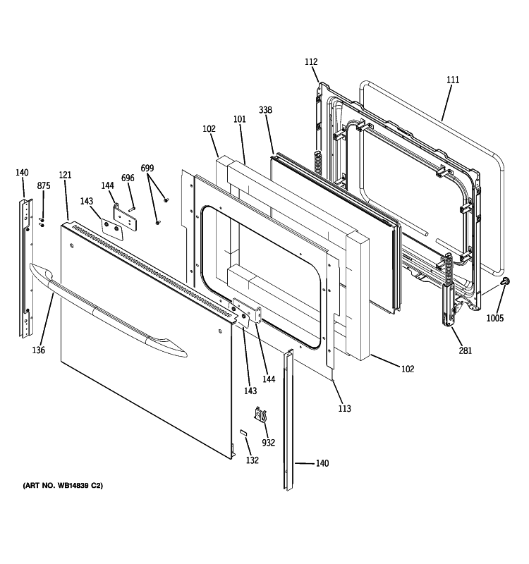 LOWER DOOR Diagram and Parts List for JB870DR2BB  General Electric Range