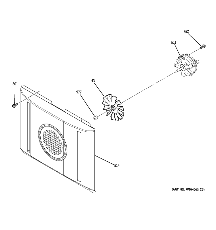 CONVECTION FAN Diagram and Parts List for JB870DR2BB  General Electric Range
