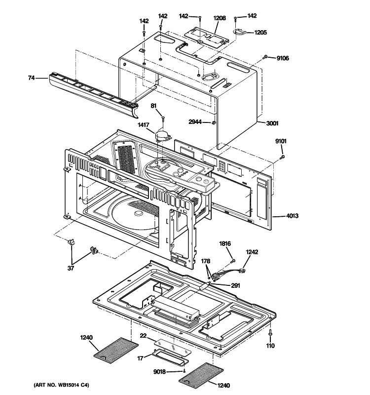 OVEN CAVITY PARTS Diagram and Parts List for ZSA1202RSS01  General Electric Microwave