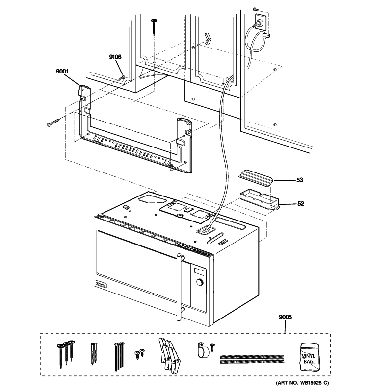 INSTALLATION PARTS Diagram and Parts List for ZSA1202RSS01  General Electric Microwave