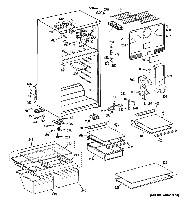 CABINET Diagram and Parts List for GTT18HBBHRCC  General Electric Refrigerator