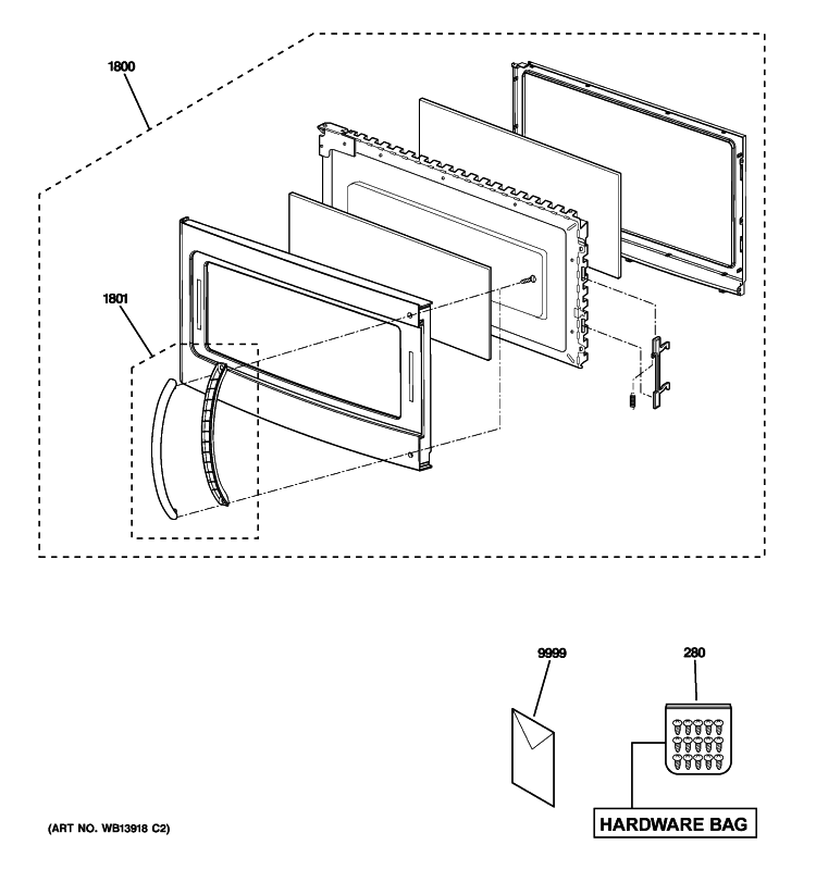DOOR PARTS Diagram and Parts List for JNM1541DM5WW  General Electric Microwave