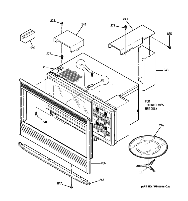 MICROWAVE ENCLOSURE Diagram and Parts List for JTP90SP1SS  General Electric Microwave Oven Combo