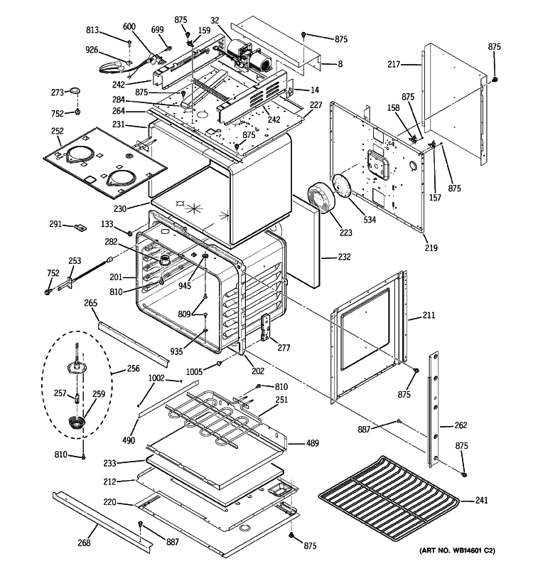 BODY WITH MICROWAVE SUPPORT Diagram and Parts List for JTP90SP1SS  General Electric Microwave Oven Combo