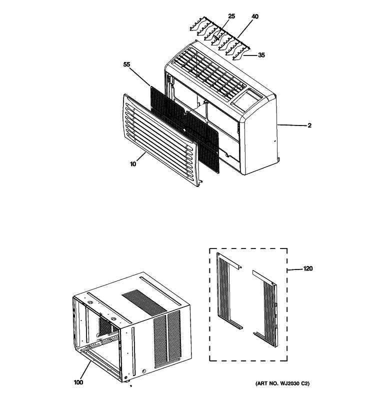 GRILLE & CHASSIS PARTS Diagram and Parts List for AHR05LPQ1  General Electric Air Conditioner