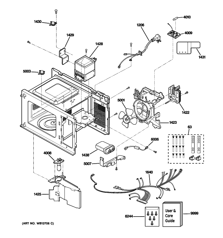 INTERIOR PARTS Diagram and Parts List for JE740BK03  General Electric Microwave
