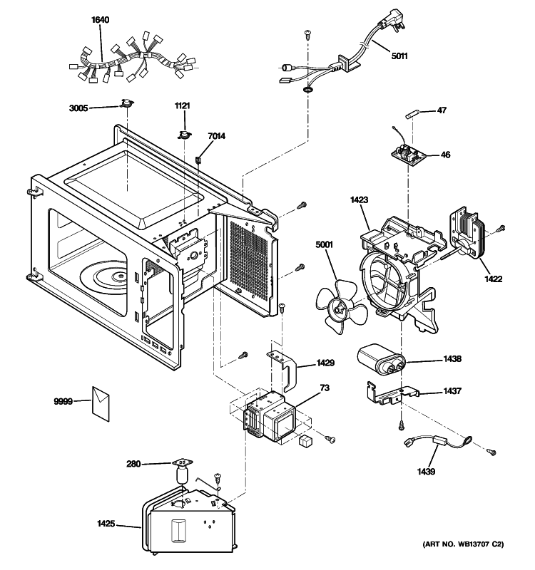 INTERIOR PARTS 1 Diagram and Parts List for JES1651SJ03  General Electric Microwave