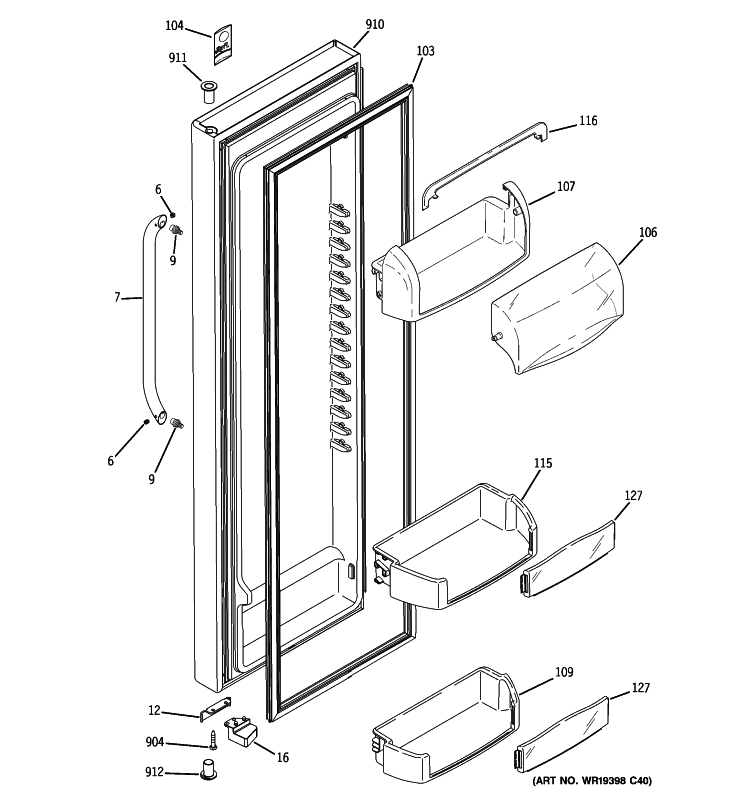 FRESH FOOD DOOR Diagram and Parts List for ESS25KSTMSS  General Electric Refrigerator