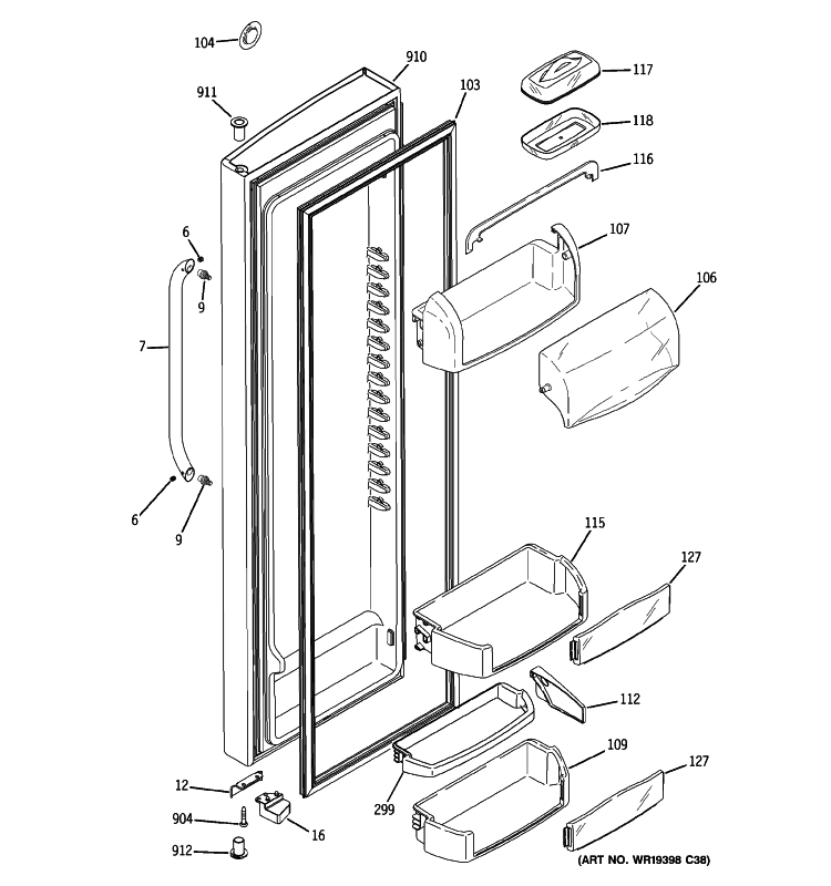 FRESH FOOD DOOR Diagram and Parts List for GSE25MGYCCWW  General Electric Refrigerator