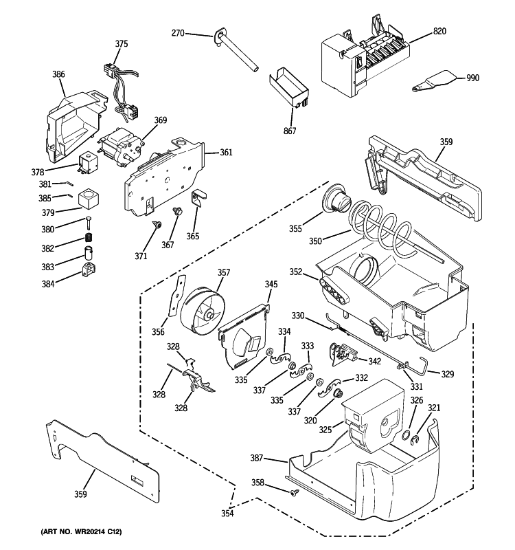 ICE MAKER & DISPENSER Diagram and Parts List for GSHF6PHXIEWW  General Electric Refrigerator
