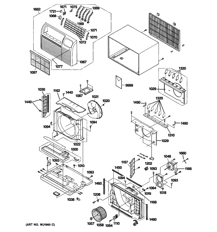 CABINET & COMPONENTS Diagram and Parts List for AJCM10DCDW1  General Electric Air Conditioner