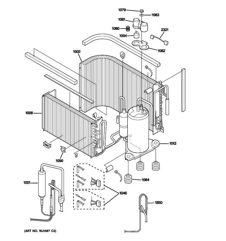 SEALED SYSTEM & COMPONENTS Diagram and Parts List for AJCQ08ACDM1  General Electric Air Conditioner