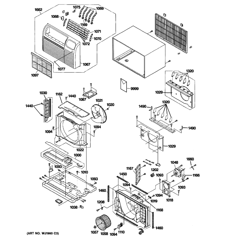 CABINET & COMPONENTS Diagram and Parts List for AJCQ10DCDW1  General Electric Air Conditioner