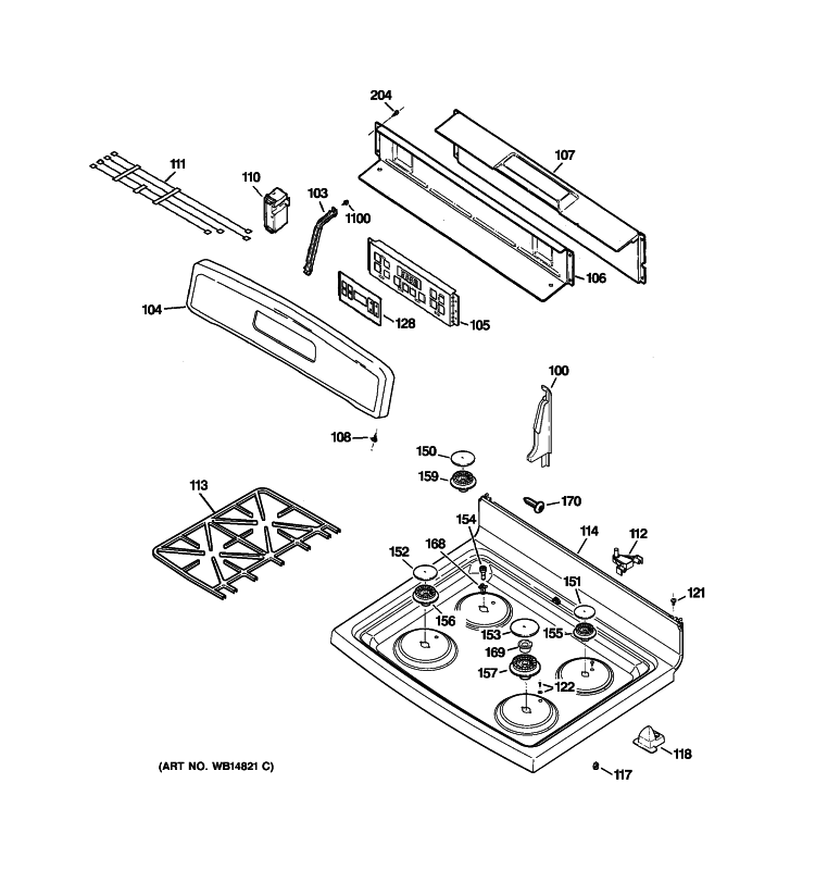 CONTROL PANEL & COOKTOP Diagram and Parts List for JGB300DEP4BB  General Electric Range