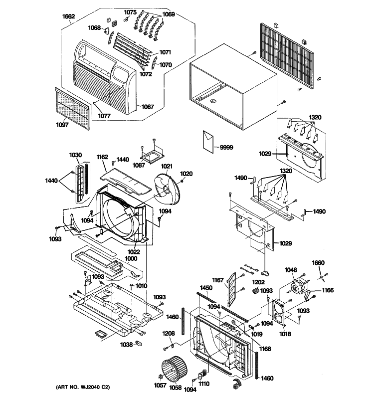 CABINET & COMPONENTS Diagram and Parts List for AJCQ10DCDW2  General Electric Air Conditioner
