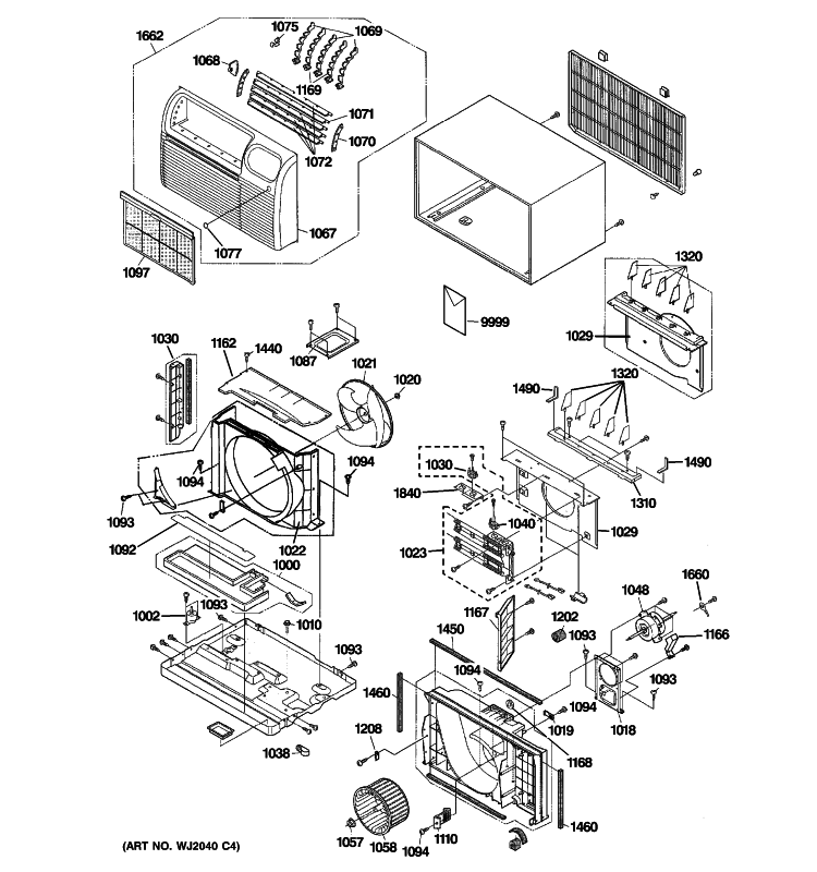 CABINET & COMPONENTS Diagram and Parts List for AJEQ10DCDW2  General Electric Air Conditioner