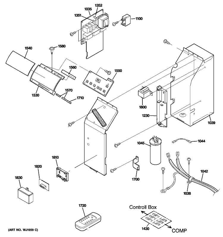 CONTROL PARTS Diagram and Parts List for AJEQ10DCDW2  General Electric Air Conditioner