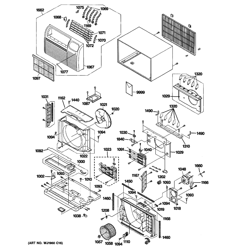 CABINET & COMPONENTS Diagram and Parts List for AJEQ10DCDW1  General Electric Air Conditioner