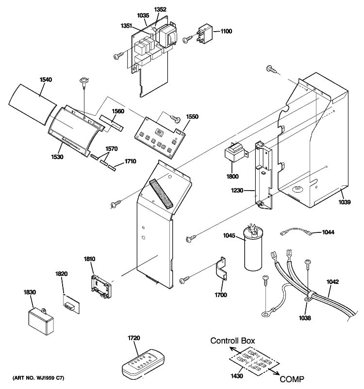 CONTROL PARTS Diagram and Parts List for AJEQ10DCDW1  General Electric Air Conditioner