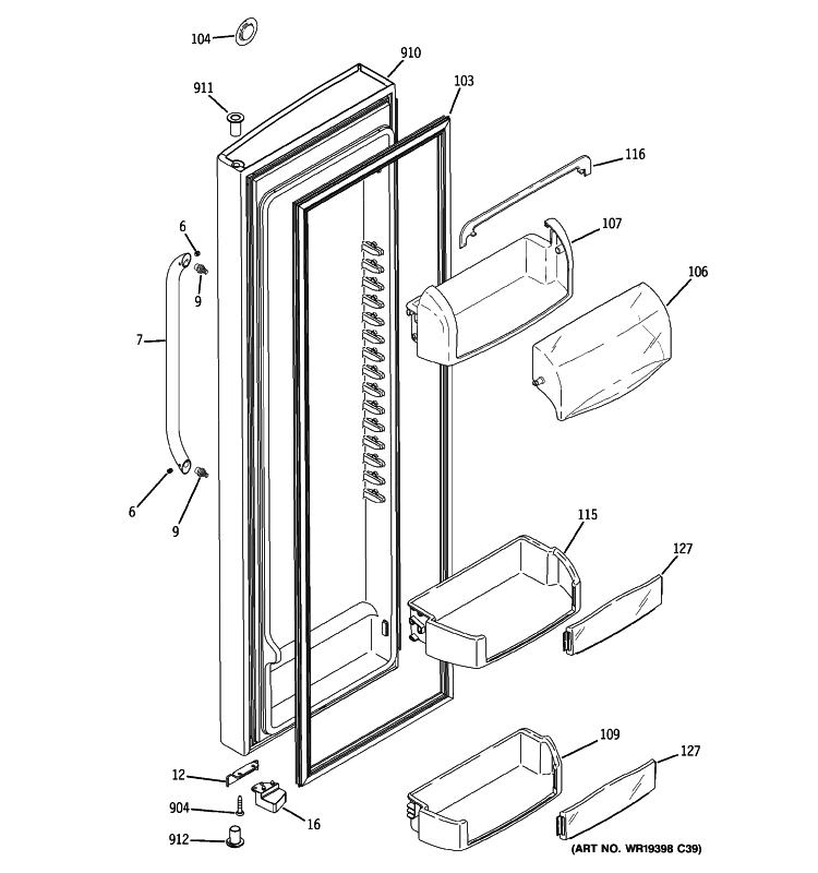 FRESH FOOD DOOR Diagram and Parts List for GSHF6NGBCHBB  General Electric Refrigerator