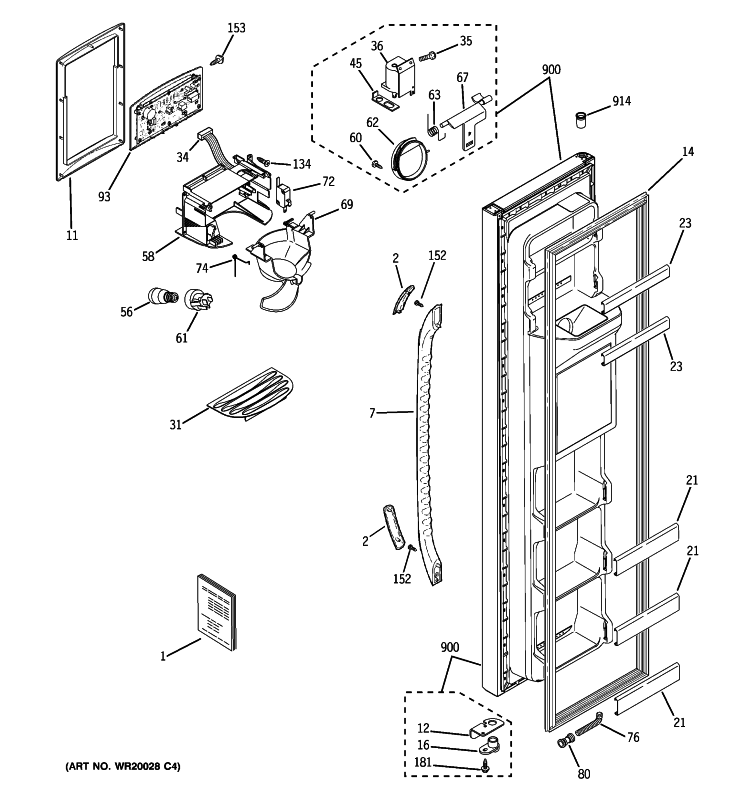 FREEZER DOOR Diagram and Parts List for GSS25GFXPBB  General Electric Refrigerator